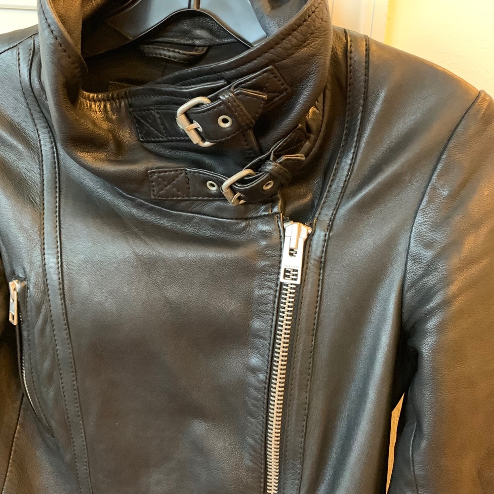 AllSaints Women's Black Bales Leather Biker Jacket - Picture 8 of 8